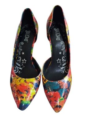 Brash Vibrant Floral Pointed-Toe Pumps in Red, Yellow & Blue